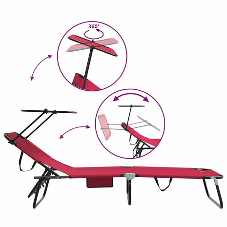 Opvouwbare zonnebed Rood 190 x 57 x 81 cm oxford 8