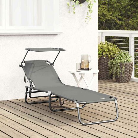 Opvouwbare zonnebed Grijs 190 x 57 x 81 cm oxford 3