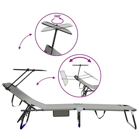 Opvouwbare zonnebed Grijs 190 x 57 x 81 cm oxford 8