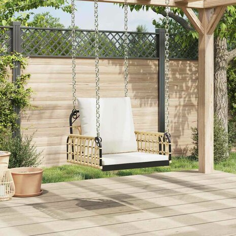 Schommelstoel met kussens 63x58x39 cm poly rattan en staal 3