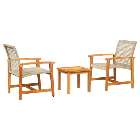 3-delige Bistroset poly rattan en acaciahout beige 2