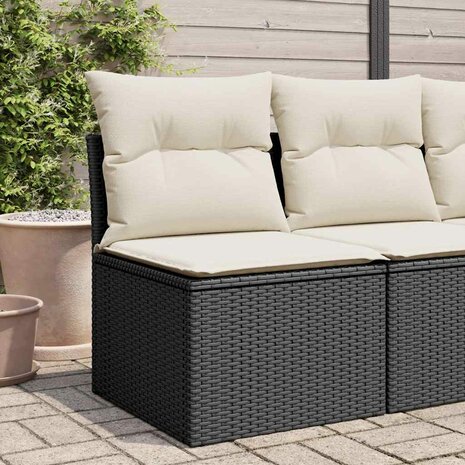 Tuinbank zonder armleuning met kussens poly rattan zwart 1