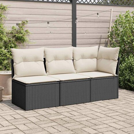 Tuinbank zonder armleuning met kussens poly rattan zwart 3