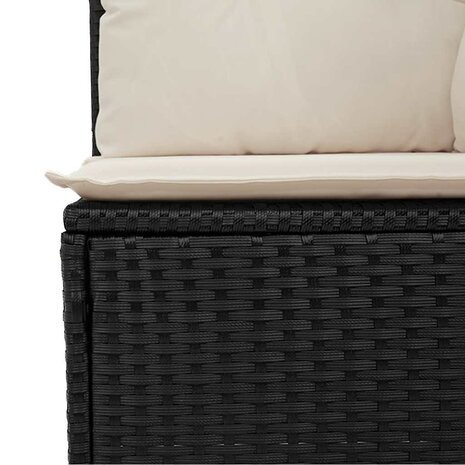 Tuinbank zonder armleuning met kussens poly rattan zwart 7