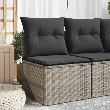 Tuinbank zonder armleuning met kussens poly rattan grijs 1