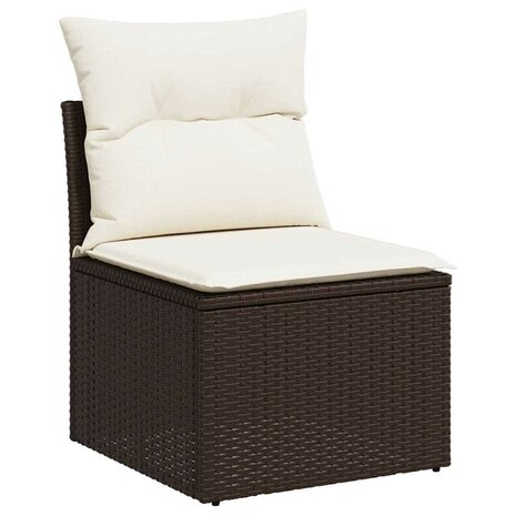 Tuinbank zonder armleuning met kussens poly rattan bruin 2