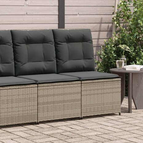 Tuinbank verstelbaar met kussens poly rattan grijs 1