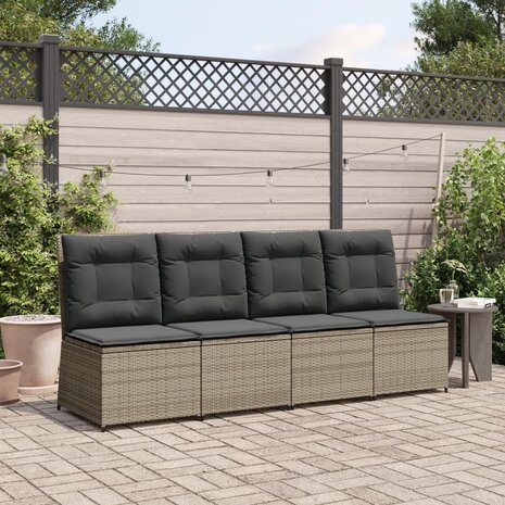 Tuinbank verstelbaar met kussens poly rattan grijs 3