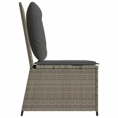 Tuinbank verstelbaar met kussens poly rattan grijs 5