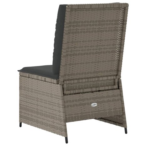 Tuinbank verstelbaar met kussens poly rattan grijs 6