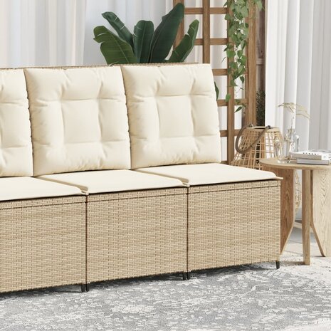 Tuinbank verstelbaar met kussens poly rattan beige 1