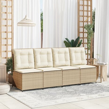 Tuinbank verstelbaar met kussens poly rattan beige 3