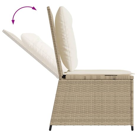 Tuinbank verstelbaar met kussens poly rattan beige 7