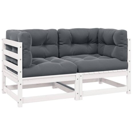 Tuinbank 2-zits met kussens massief grenenhout wit 1