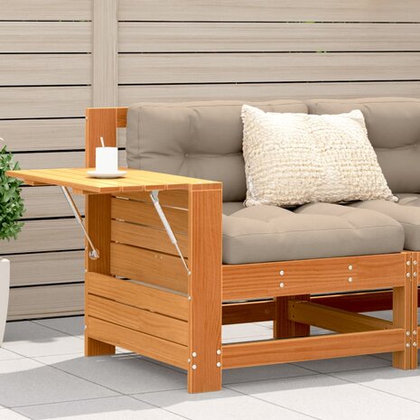 Tuinbank met armleuning en klaptafel grenenhout wasbruin 1