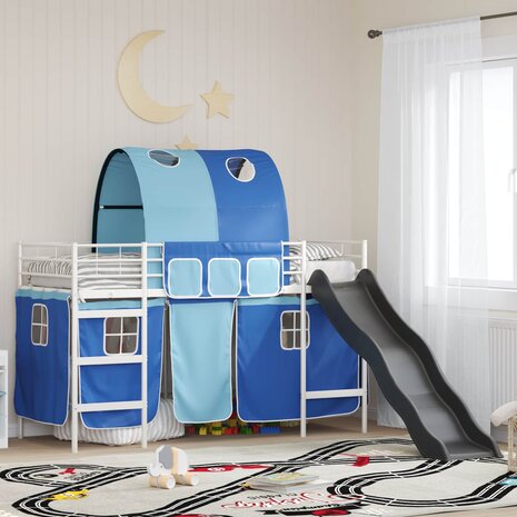 Halfhoogslaper voor Kids Wit en Blauw 90 x 190 cm Metaal 1