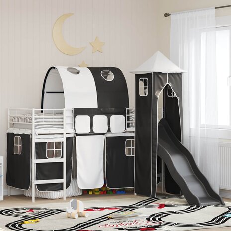 Halfhoogslaper voor Kids Wit en zwart 90 x 190 cm Metaal 1