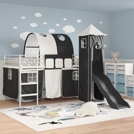Halfhoogslaper voor Kids Wit en zwart 90 x 200 cm Metaal 3