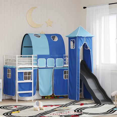 Halfhoogslaper voor Kids Wit en Blauw 99,5 x 190 cm Metaal 1