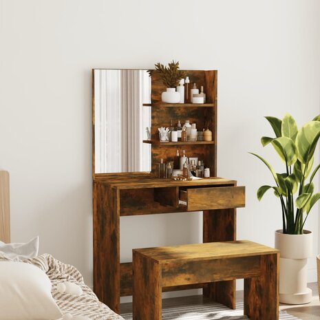 Kaptafel met spiegel 74,5x40x141 cm gerookt eikenkleurig 1