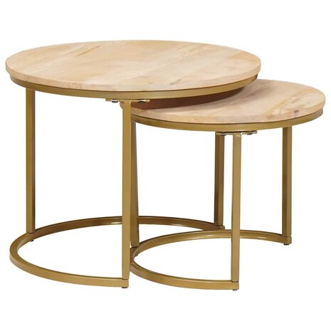 Salontafelset2 pcs Bruin Massief mangohout en staal 2