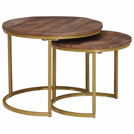 Salontafelset2 pcs Donkerbruin Massief mangohout en staal 1