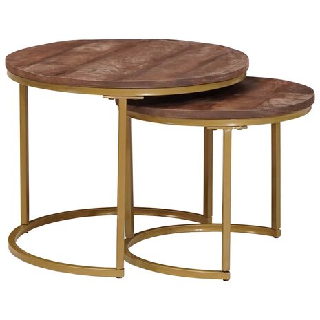 Salontafelset2 pcs Donkerbruin Massief mangohout en staal 2
