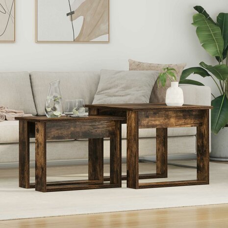Salontafelset2 pcs Gerookt eiken Bewerkt hout 1