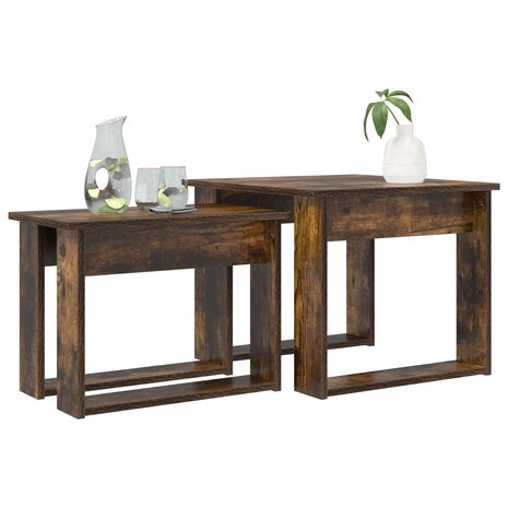 Salontafelset2 pcs Gerookt eiken Bewerkt hout 3