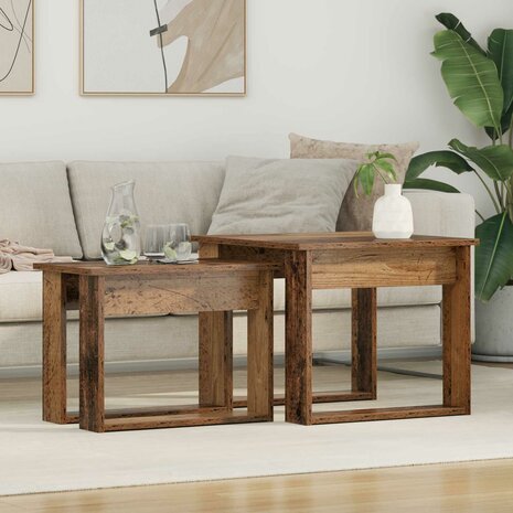 Salontafelset2 pcs Oudhout Bewerkt hout 1