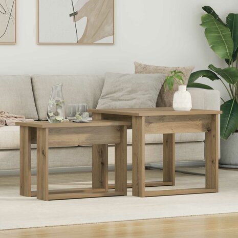Salontafelset2 pcs Artisan Eiken Bewerkt hout 1