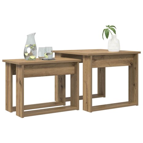 Salontafelset2 pcs Artisan Eiken Bewerkt hout 3