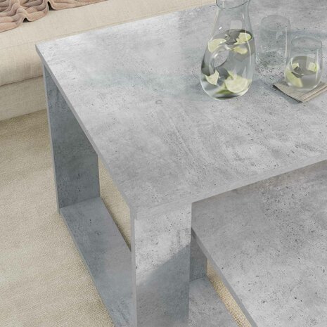 Salontafelset2 pcs Beton Grijs Bewerkt hout 4