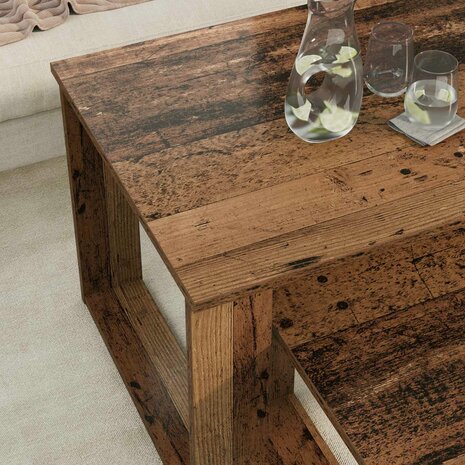 Salontafelset2 pcs Oudhout Bewerkt hout 4