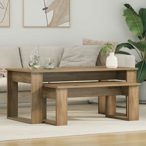 Salontafelset2 pcs Artisan Eiken Bewerkt hout 1