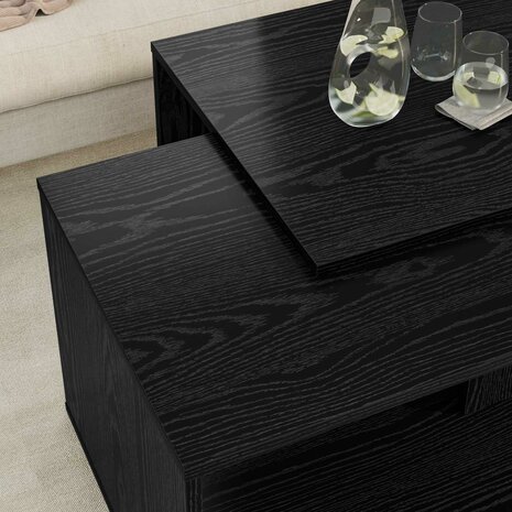 Salontafelset2 pcs Zwart Eiken Bewerkt hout 4