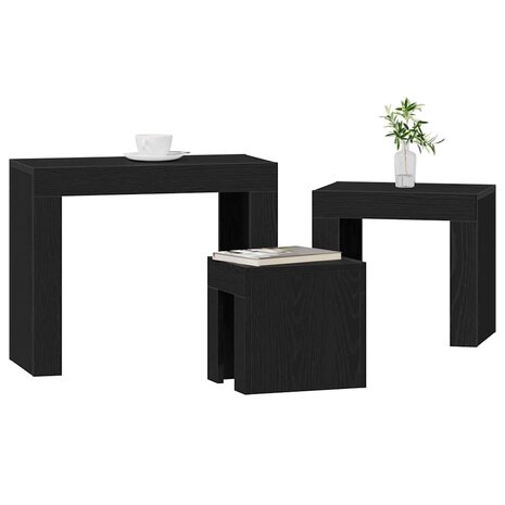Nesttafels 3 pcs Zwart Eiken Bewerkt hout 3