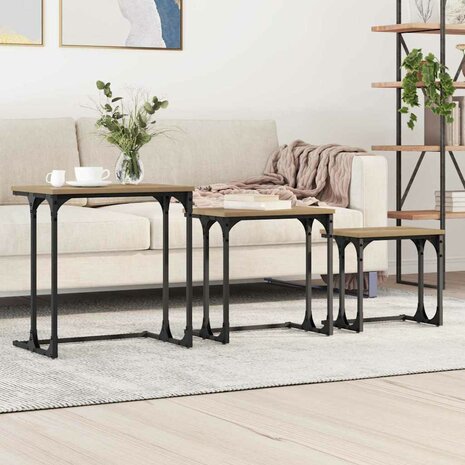 Salontafelset3 pcs artisanaal eikenkleurig Bewerkt hout 1