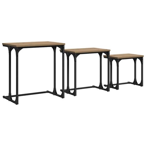 Salontafelset3 pcs artisanaal eikenkleurig Bewerkt hout 2