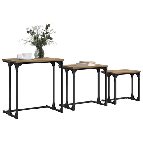 Salontafelset3 pcs artisanaal eikenkleurig Bewerkt hout 3