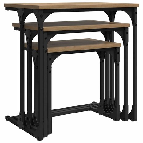 Salontafelset3 pcs artisanaal eikenkleurig Bewerkt hout 5