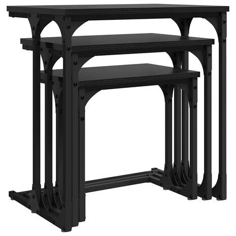 Salontafelset3 pcs Zwart eiken Bewerkt hout 5