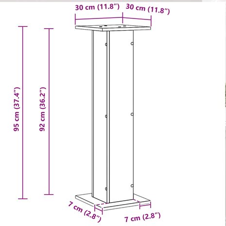 Luidsprekerstandaards 2 pcs Zwart Eiken 30 x 30 x 95 cm 9