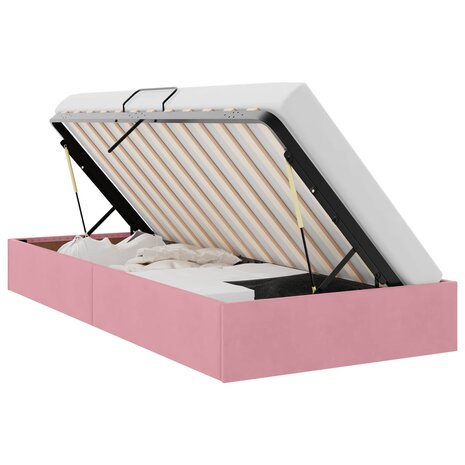 Opslag bed met hoofdeinde met opslag Roze 90 x 190 cm Fluweel 2