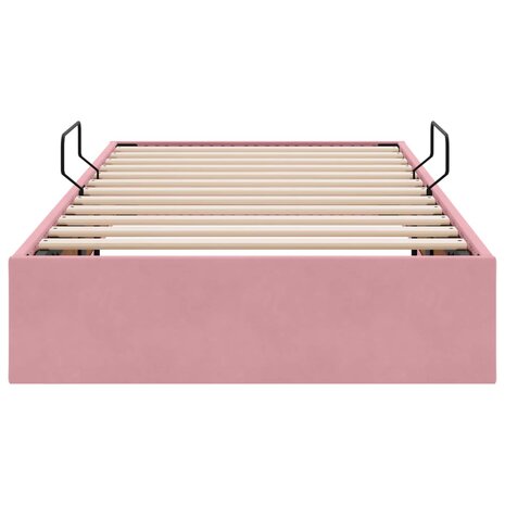 Opslag bed met hoofdeinde met opslag Roze 90 x 190 cm Fluweel 7