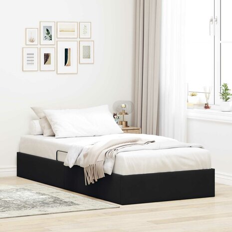 Opslag bed met hoofdeinde met opslag Zwart 100 x 200 cm Fluweel 1