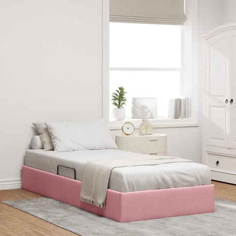 Opslag bed met hoofdeinde met opslag Roze 100 x 200 cm Fluweel 1