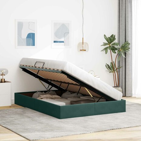 Opslag bed met hoofdeinde Donkergroen 140 x 200 cm Fluweel 4