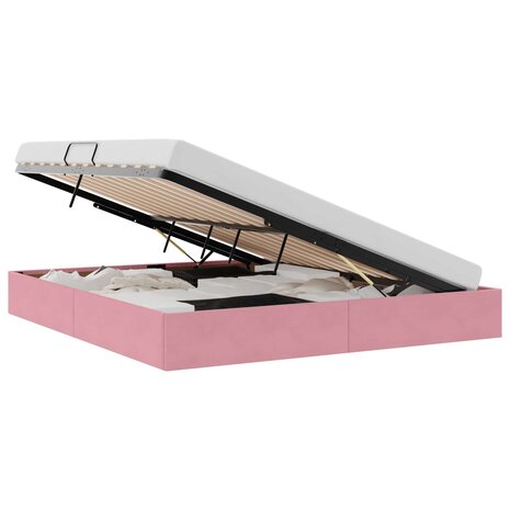 Opslag bed met hoofdeinde met opslag Roze 160 x 200 cm Fluweel 2