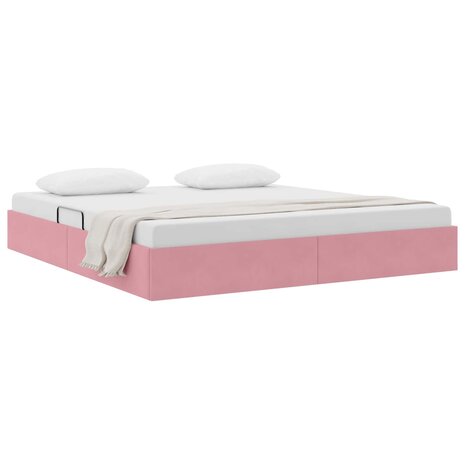 Opslag bed met hoofdeinde met opslag Roze 160 x 200 cm Fluweel 3